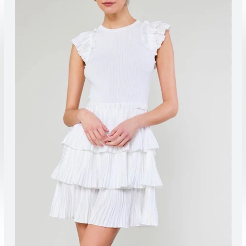Current Air White Tiered Ruffle Mini Dress